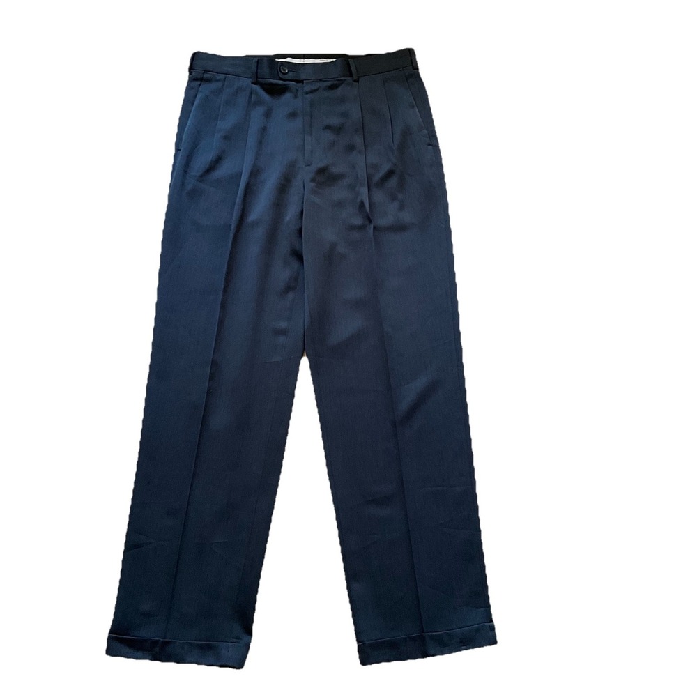 Perry Ellis Pants Mens 36 X 34 Black Straight Leg Pleated Cuffed Dress Portfolio